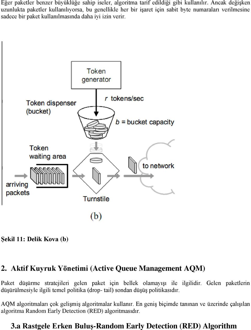 Şekil 11: Delik Kova (b) 2. Aktif Kuyruk Yönetimi (Active Queue Management AQM) Paket düşürme stratejileri gelen paket için bellek olamayışı ile ilgilidir.