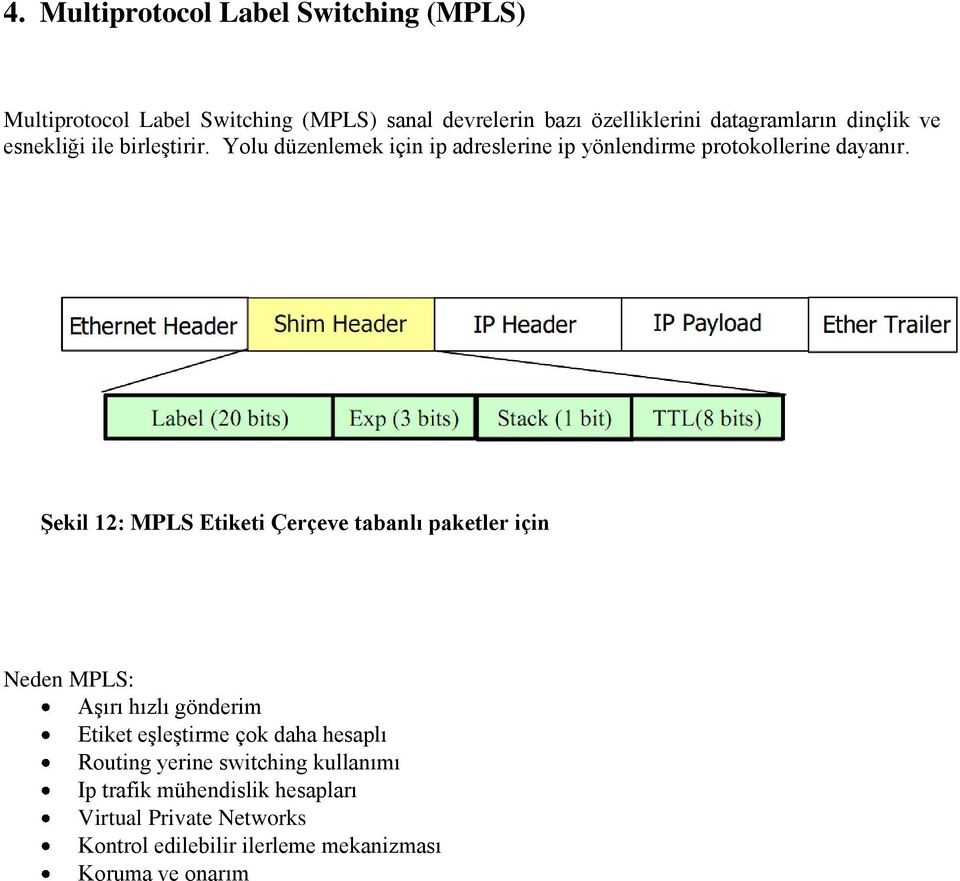 Şekil 12: MPLS Etiketi Çerçeve tabanlı paketler için Neden MPLS: Aşırı hızlı gönderim Etiket eşleştirme çok daha hesaplı