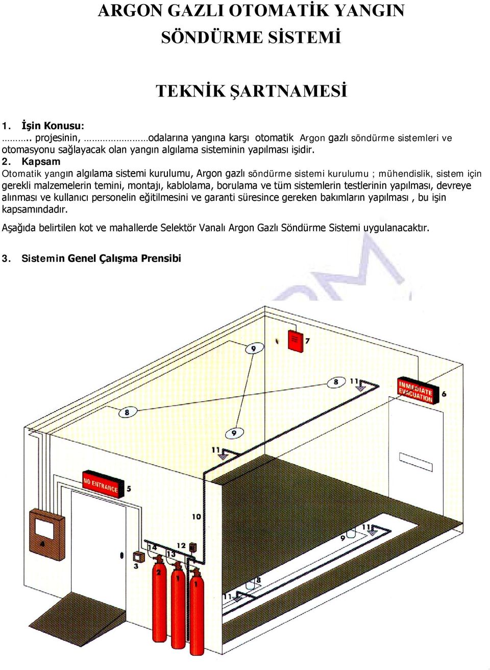 Kapsam Otomatik yangın algılama sistemi kurulumu, Argon gazlı söndürme sistemi kurulumu ; mühendislik, sistem için gerekli malzemelerin temini, montajı, kablolama, borulama ve