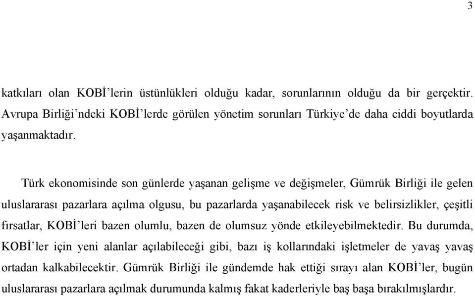 Türk ekonomisinde son günlerde yaşanan gelişme ve değişmeler, Gümrük Birliği ile gelen uluslararası pazarlara açılma olgusu, bu pazarlarda yaşanabilecek risk ve belirsizlikler, çeşitli