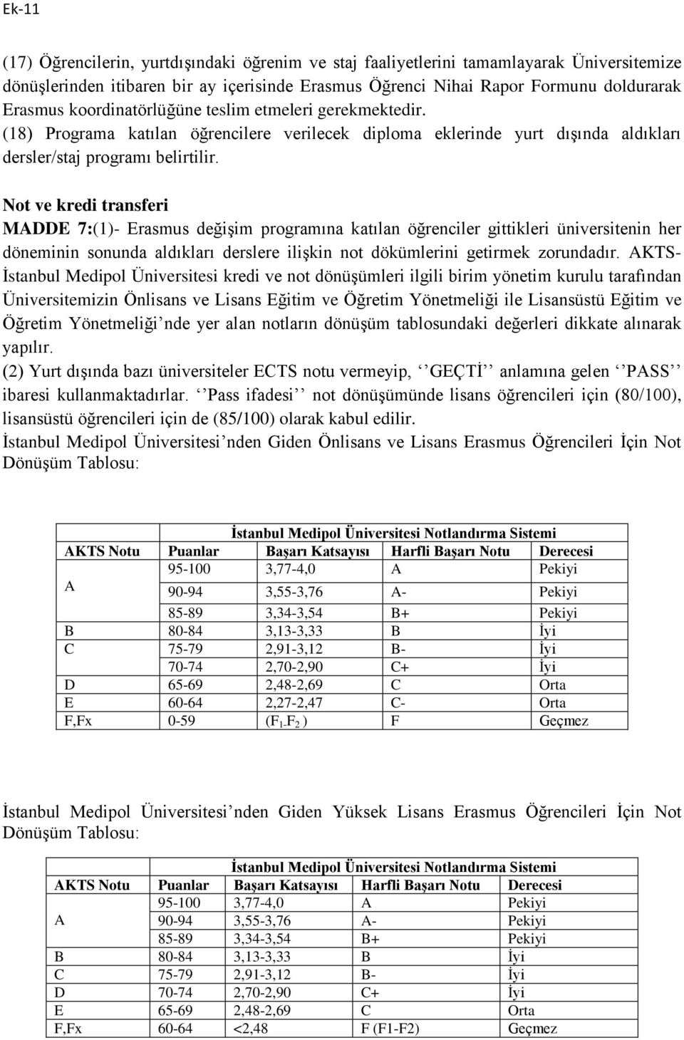 Not ve kredi transferi MADDE 7:(1)- Erasmus değişim programına katılan öğrenciler gittikleri üniversitenin her döneminin sonunda aldıkları derslere ilişkin not dökümlerini getirmek zorundadır.