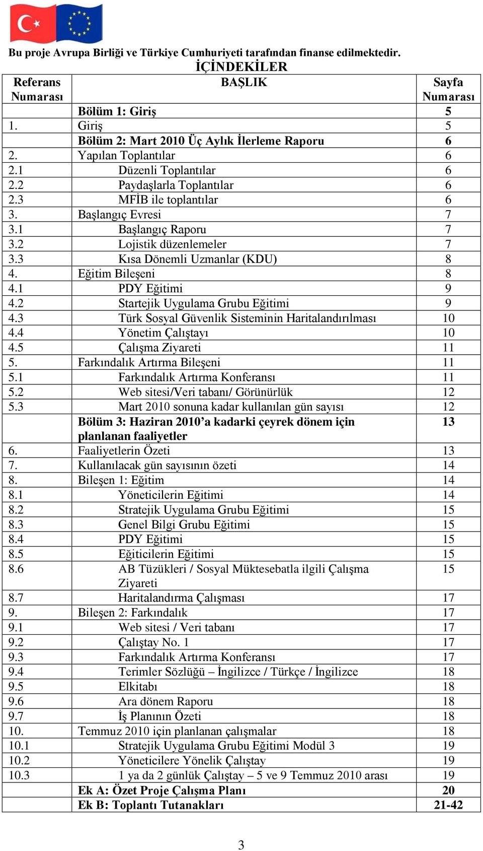 1 PDY Eğitimi 9 4.2 Startejik Uygulama Grubu Eğitimi 9 4.3 Türk Sosyal Güvenlik Sisteminin Haritalandırılması 10 4.4 Yönetim Çalıştayı 10 4.5 Çalışma Ziyareti 11 5. Farkındalık Artırma Bileşeni 11 5.