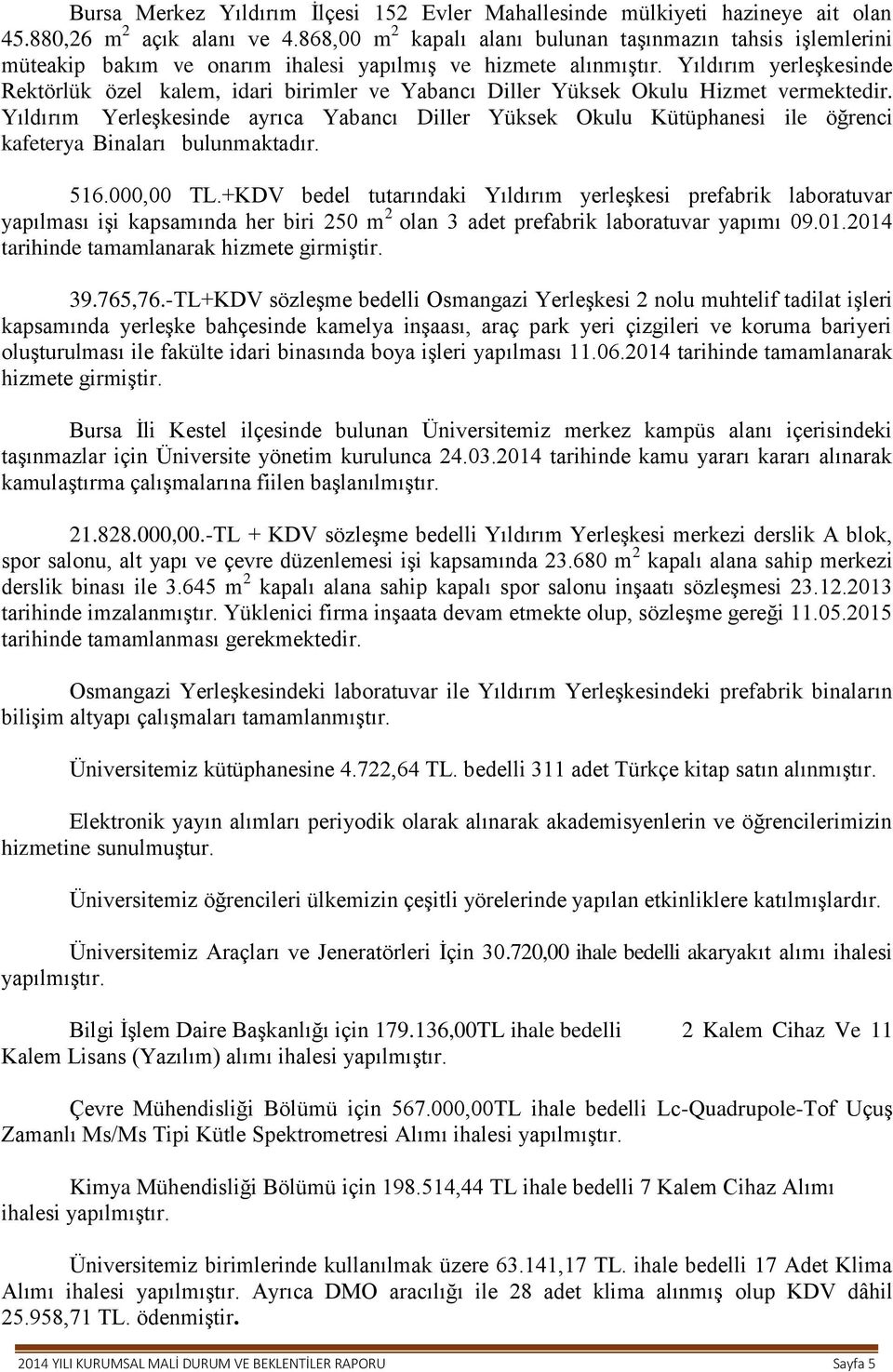 Yıldırım yerleşkesinde Rektörlük özel kalem, idari birimler ve Yabancı Diller Yüksek Okulu Hizmet vermektedir.