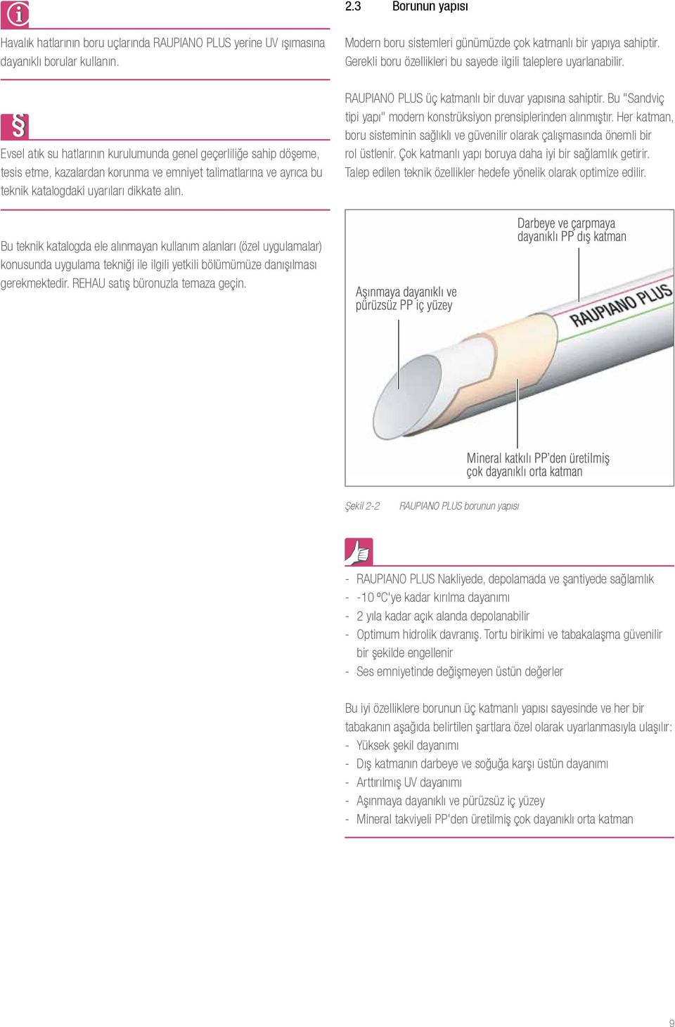 Modern boru sistemleri günümüzde çok katmanlı bir yapıya sahiptir. Gerekli boru özellikleri bu sayede ilgili taleplere uyarlanabilir. RAUPIANO PLUS üç katmanlı bir duvar yapısına sahiptir.