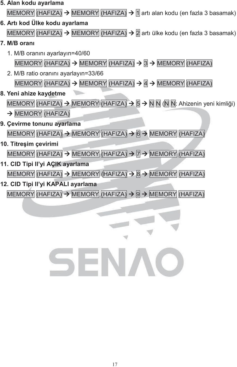 Yeni ahize kaydetme MEMORY (HAFIZA) MEMORY (HAFIZA) 5 N N (N N: Ahizenin yeni kimli i) MEMORY (HAFIZA) 9. Çevirme tonunu ayarlama MEMORY (HAFIZA) MEMORY (HAFIZA) 6 MEMORY (HAFIZA) 10.