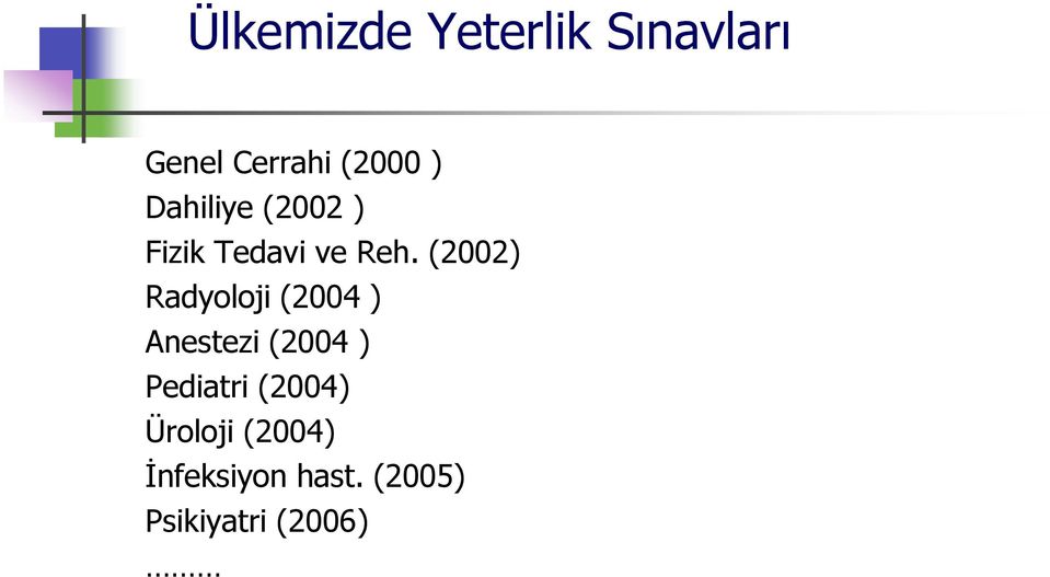 (2002) Radyoloji (2004 ) Anestezi (2004 ) Pediatri