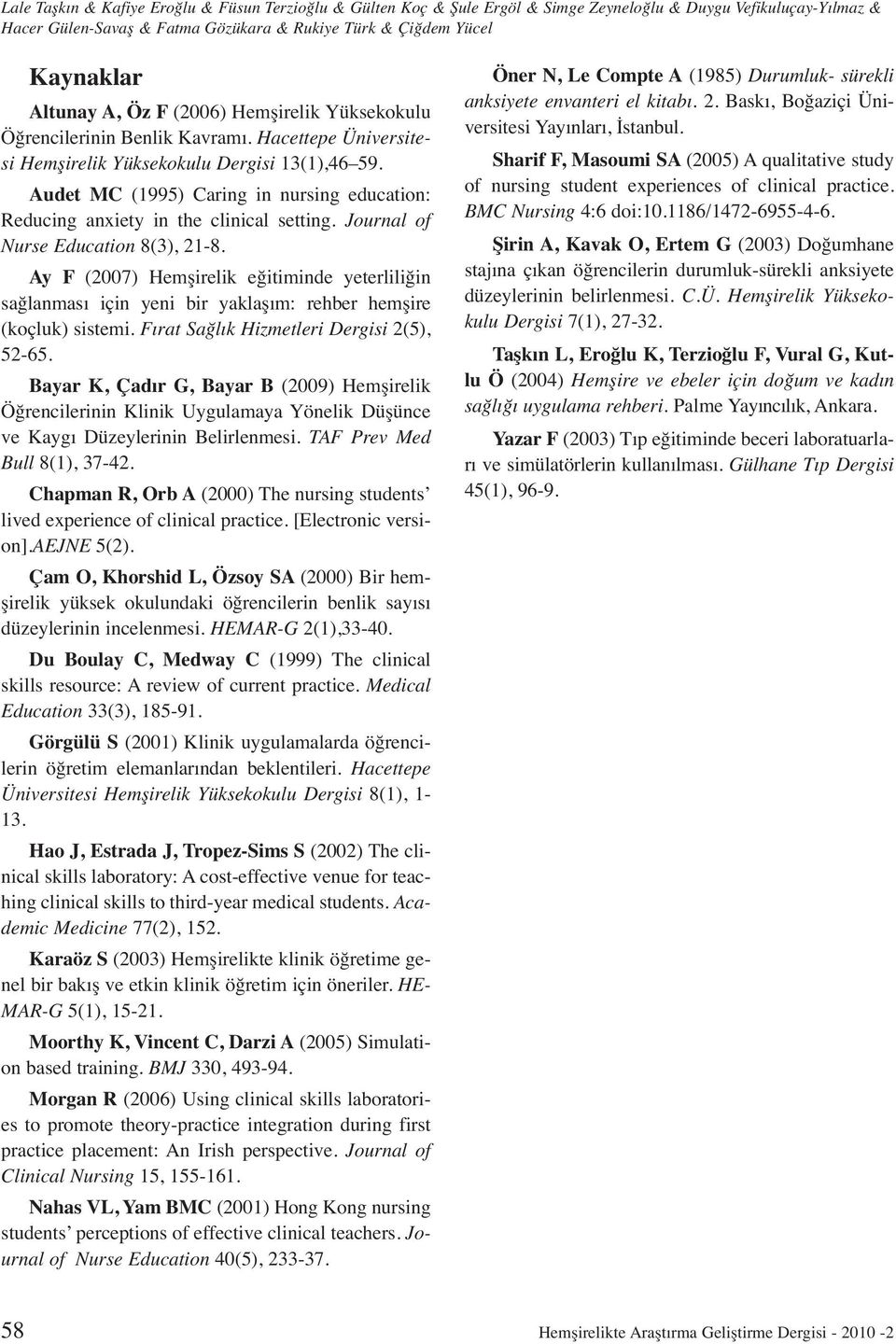 Audet MC (1995) Caring in nursing education: Reducing anxiety in the clinical setting. Journal of Nurse Education 8(3), 21-8.