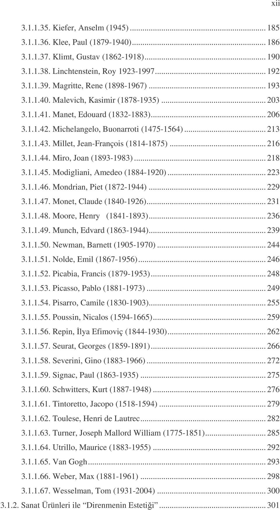 Millet, Jean-François (1814-1875)... 216 3.1.1.44. Miro, Joan (1893-1983)... 218 3.1.1.45. Modigliani, Amedeo (1884-1920)... 223 3.1.1.46. Mondrian, Piet (1872-1944)... 229 3.1.1.47.