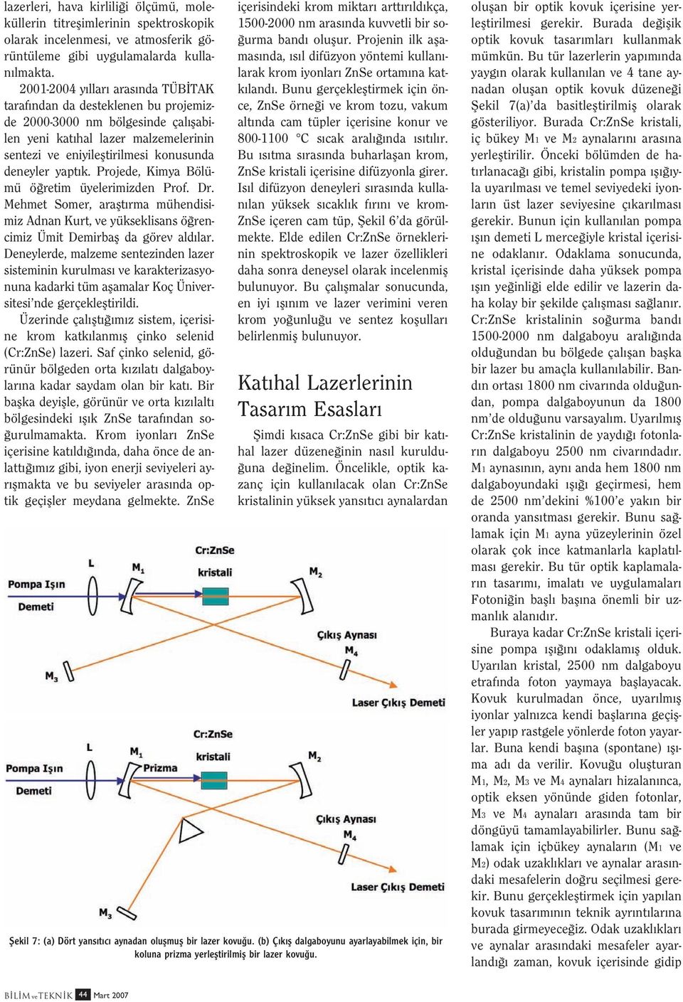 k. Projede, Kimya Bölümü ö retim üyelerimizden Prof. Dr. Mehmet Somer, araflt rma mühendisimiz Adnan Kurt, ve yükseklisans ö rencimiz Ümit Demirbafl da görev ald lar.