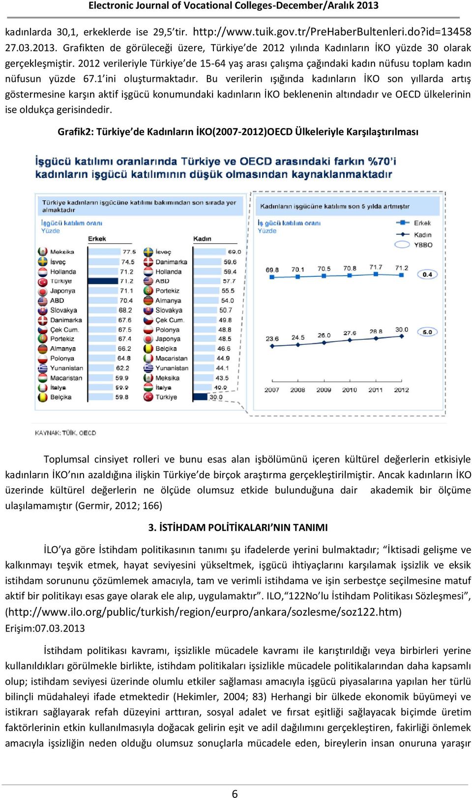 2012 verileriyle Türkiye de 15-64 yaş arası çalışma çağındaki kadın nüfusu toplam kadın nüfusun yüzde 67.1 ini oluşturmaktadır.