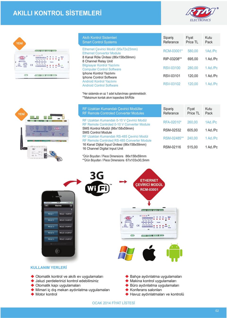 RSV-03102 580,00 695,00 280,00 120,00 120,00 *Her sistemde en az 1 adet kullanılması gerekmektedir.