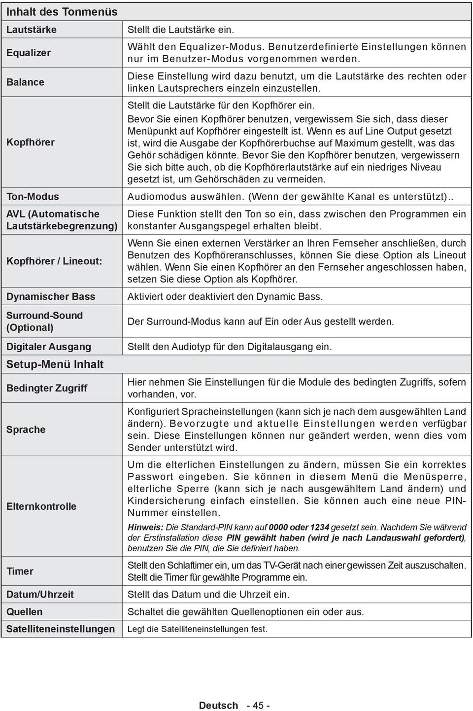 Benutzerdefinierte Einstellungen können nur im Benutzer-Modus vorgenommen werden. Diese Einstellung wird dazu benutzt, um die Lautstärke des rechten oder linken Lautsprechers einzeln einzustellen.