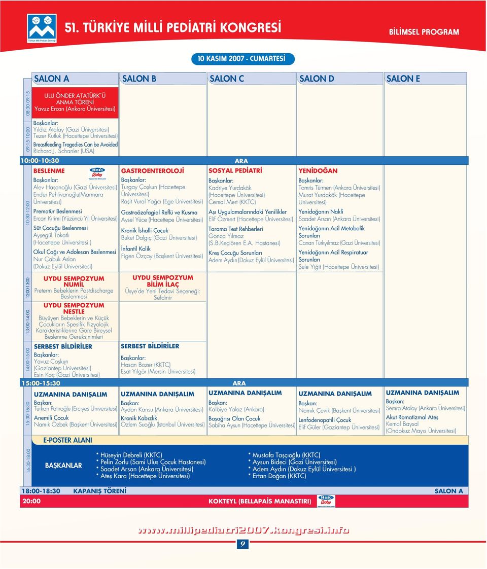 Schanler (USA) BESLENME Alev Hasanoðlu (Gazi Üniversitesi) Ender Pehlivanoðlu(Marmara Üniversitesi) Prematür Beslenmesi Ercan Kýrimi (Yüzüncü Yýl Üniversitesi) Süt Çocuðu Beslenmesi Ayþegül Tokatlý