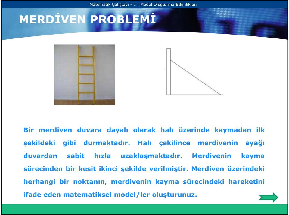 merdivenin Merdivenin ayağı kayma sürecinden bir kesit ikinci şekilde verilmiştir.