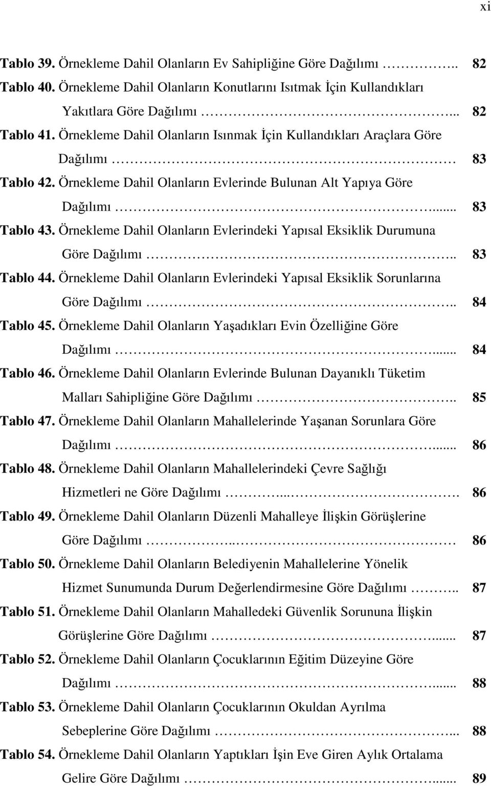 Örnekleme Dahil Olanların Evlerindeki Yapısal Eksiklik Durumuna Göre Dağılımı.. 83 Tablo 44. Örnekleme Dahil Olanların Evlerindeki Yapısal Eksiklik Sorunlarına Göre Dağılımı.. 84 Tablo 45.