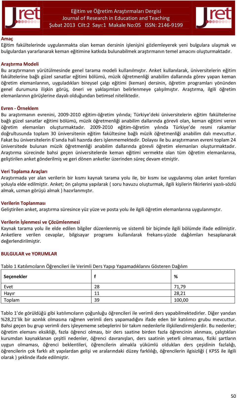 Anket kullanılarak, üniversitelerin eğitim fakültelerine bağlı güzel sanatlar eğitimi bölümü, müzik öğretmenliği anabilim dallarında görev yapan keman öğretim elemanlarının, uyguladıkları bireysel