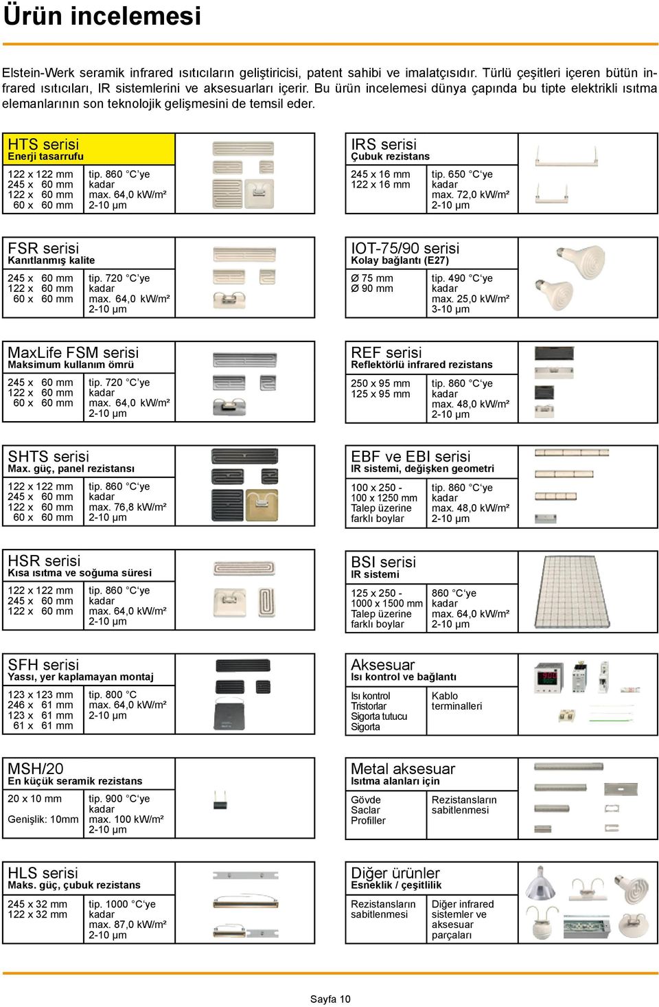 860 C ye max. 64,0 /m² 210 µm IRS serisi Çubuk rezistans 245 x 16 mm 122 x 16 mm tip. 650 C ye max. 72,0 /m² 210 µm FSR serisi Kanıtlanmış kalite 245 x 60 mm 122 x 60 mm 60 x 60 mm tip. 720 C ye max.