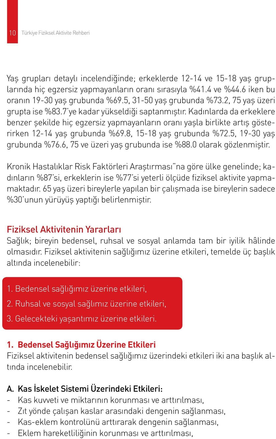 Kadınlarda da erkeklere benzer şekilde hiç egzersiz yapmayanların oranı yaşla birlikte artış gösterirken 12-14 yaş grubunda %69.8, 15-18 yaş grubunda %72.5, 19-30 yaş grubunda %76.