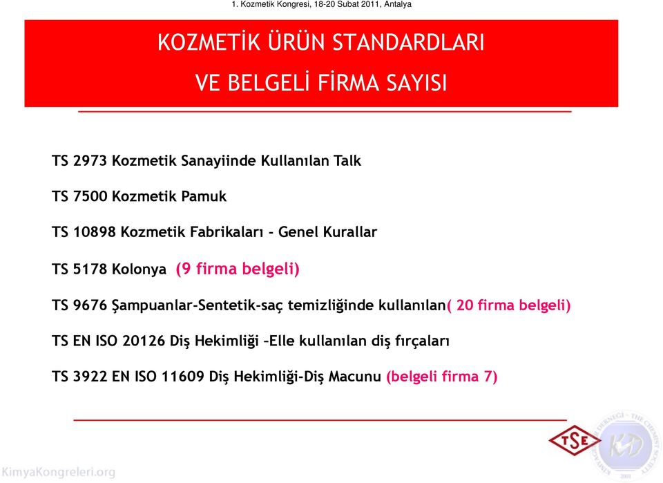 belgeli) TS 9676 Şampuanlar-Sentetik-saç temizliğinde kullanılan( 20 firma belgeli) TS EN ISO 20126