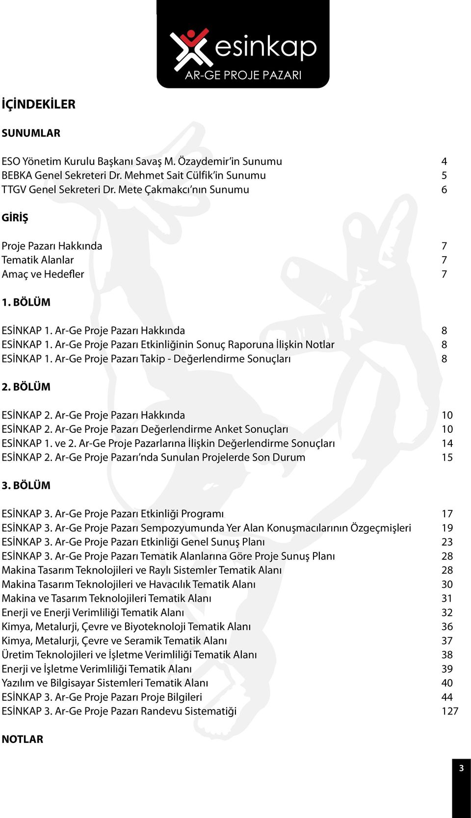 Ar-Ge Proje Pazarı Etkinliğinin Sonuç Raporuna İlişkin Notlar 8 ESİNKAP 1. Ar-Ge Proje Pazarı Takip - Değerlendirme Sonuçları 8 2. BÖLÜM ESİNKAP 2. Ar-Ge Proje Pazarı Hakkında 10 ESİNKAP 2.