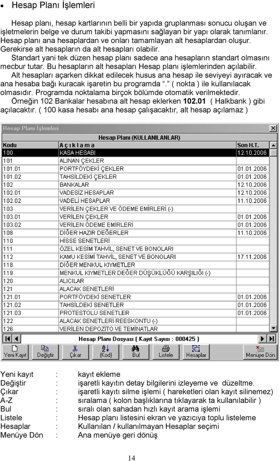 Standart yani tek düzen hesap planı sadece ana hesapların standart olmasını mecbur tutar. Bu hesapların alt hesapları Hesap planı işlemlerinden açılabilir.