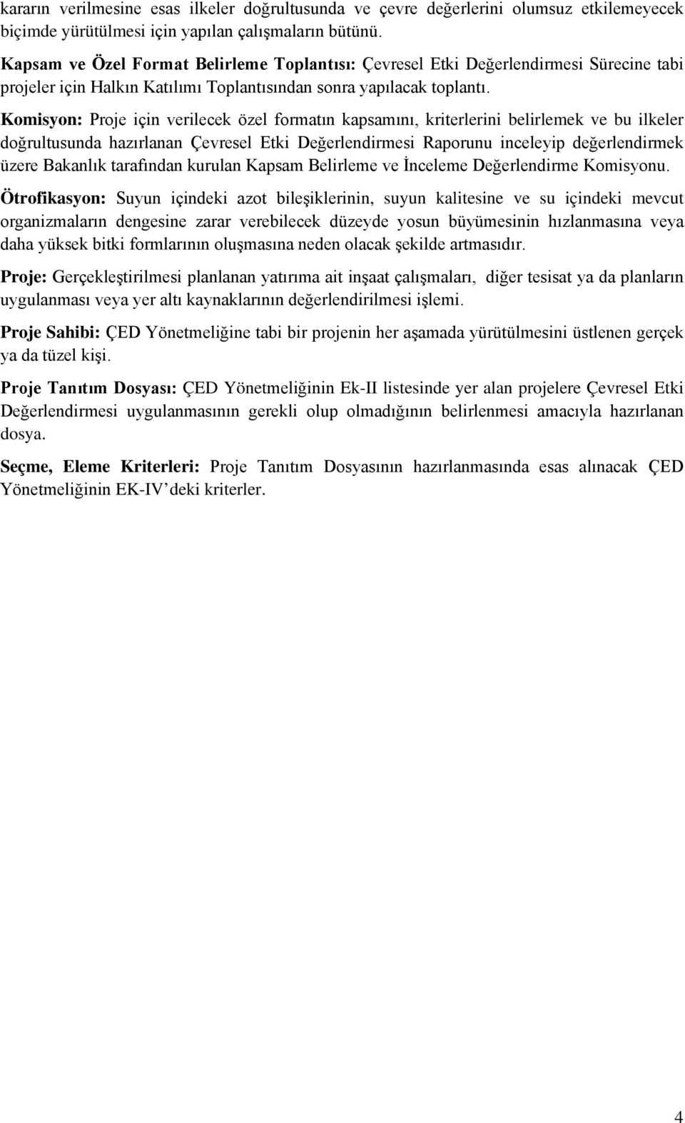 Komisyon: Proje için verilecek özel formatın kapsamını, kriterlerini belirlemek ve bu ilkeler doğrultusunda hazırlanan Çevresel Etki Değerlendirmesi Raporunu inceleyip değerlendirmek üzere Bakanlık