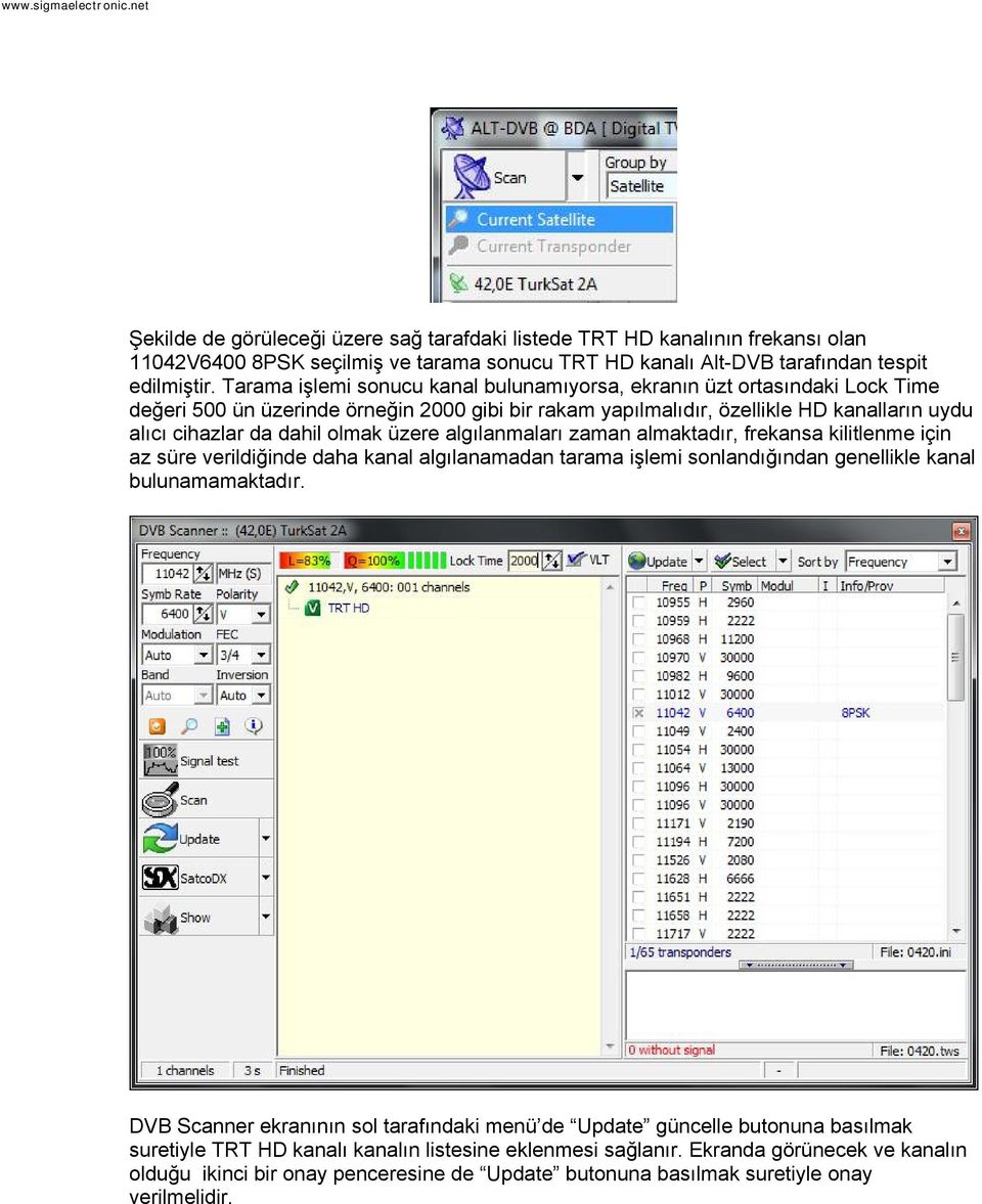 üzere algılanmaları zaman almaktadır, frekansa kilitlenme için az süre verildiğinde daha kanal algılanamadan tarama işlemi sonlandığından genellikle kanal bulunamamaktadır.