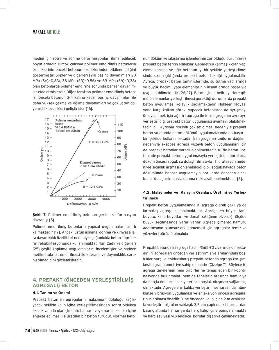 Sopler ve diğerleri 24 basınç dayanımları 20 MPa (S/Ç=0,83), 38 MPa (S/Ç=0,56) ve 59 MPa (S/Ç=0,38) olan betonlarda polimer emdirme sonunda benzer dayanımlar elde etmişlerdir.