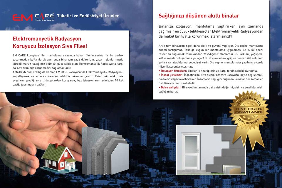 Anti-Bakteriyel özelliğide de olan EM CARE koruyucu file Elektromanyetik Radyasyonu engelleyerek ve emerek zararsız elektrik akımına çevirir.