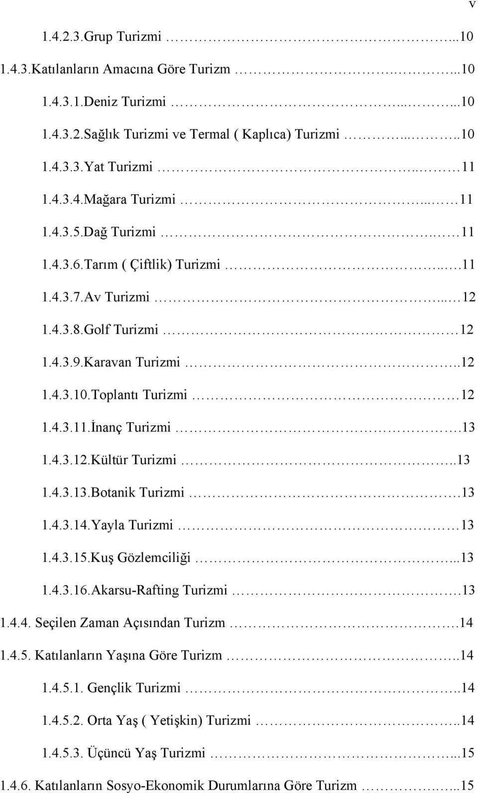 13 1.4.3.12.Kültür Turizmi..13 1.4.3.13.Botanik Turizmi.13 1.4.3.14.Yayla Turizmi 13 1.4.3.15.Kuş Gözlemciliği...13 1.4.3.16.Akarsu-Rafting Turizmi.13 1.4.4. Seçilen Zaman Açısından Turizm.14 1.4.5. Katılanların Yaşına Göre Turizm.