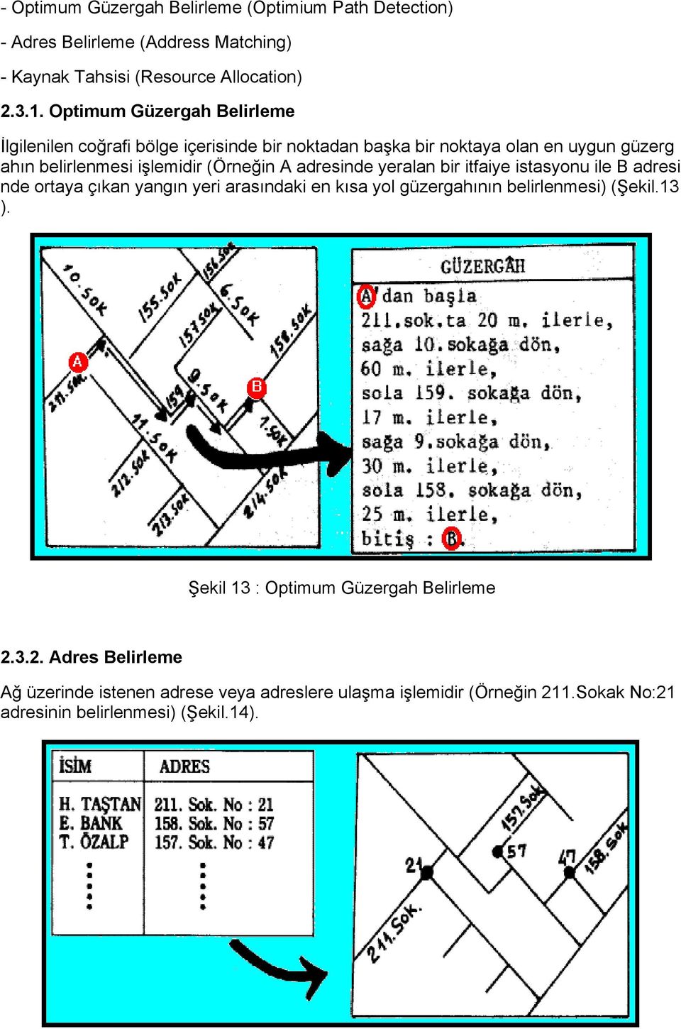 adresinde yeralan bir itfaiye istasyonu ile B adresi nde ortaya çıkan yangın yeri arasındaki en kısa yol güzergahının belirlenmesi) (Şekil.13 ).