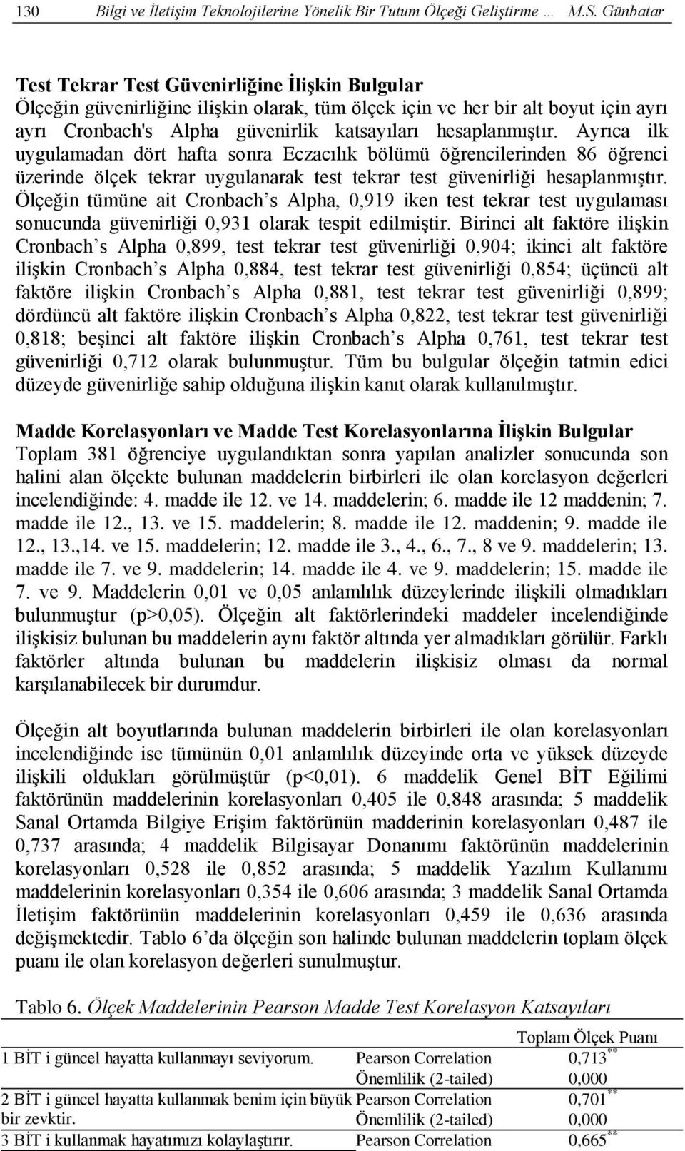 hesaplanmıştır. Ayrıca ilk uygulamadan dört hafta sonra Eczacılık bölümü öğrencilerinden 86 öğrenci üzerinde ölçek tekrar uygulanarak test tekrar test güvenirliği hesaplanmıştır.