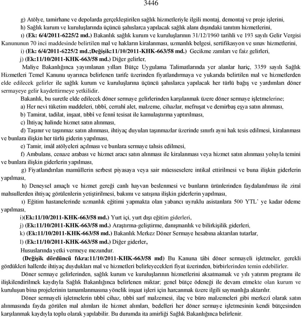 ) Bakanlık sağlık kurum ve kuruluşlarının 31/12/1960 tarihli ve 193 sayılı Gelir Vergisi Kanununun 70 inci maddesinde belirtilen mal ve hakların kiralanması, uzmanlık belgesi, sertifikasyon ve sınav