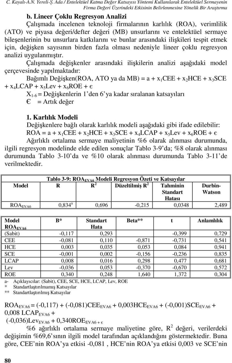 unsurlara katkılarını ve bunlar arasındaki ilişkileri tespit etmek için, değişken sayısının birden fazla olması nedeniyle lineer çoklu regresyon analizi uygulanmıştır.