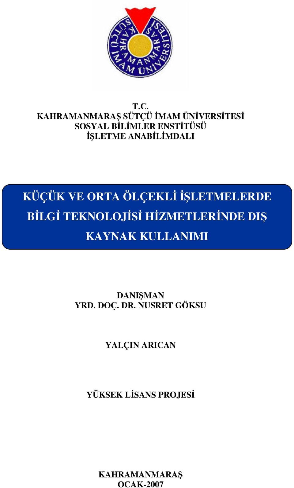 TEKNOLOJİSİ HİZMETLERİNDE DIŞ KAYNAK KULLANIMI DANIŞMAN YRD. DOÇ. DR.