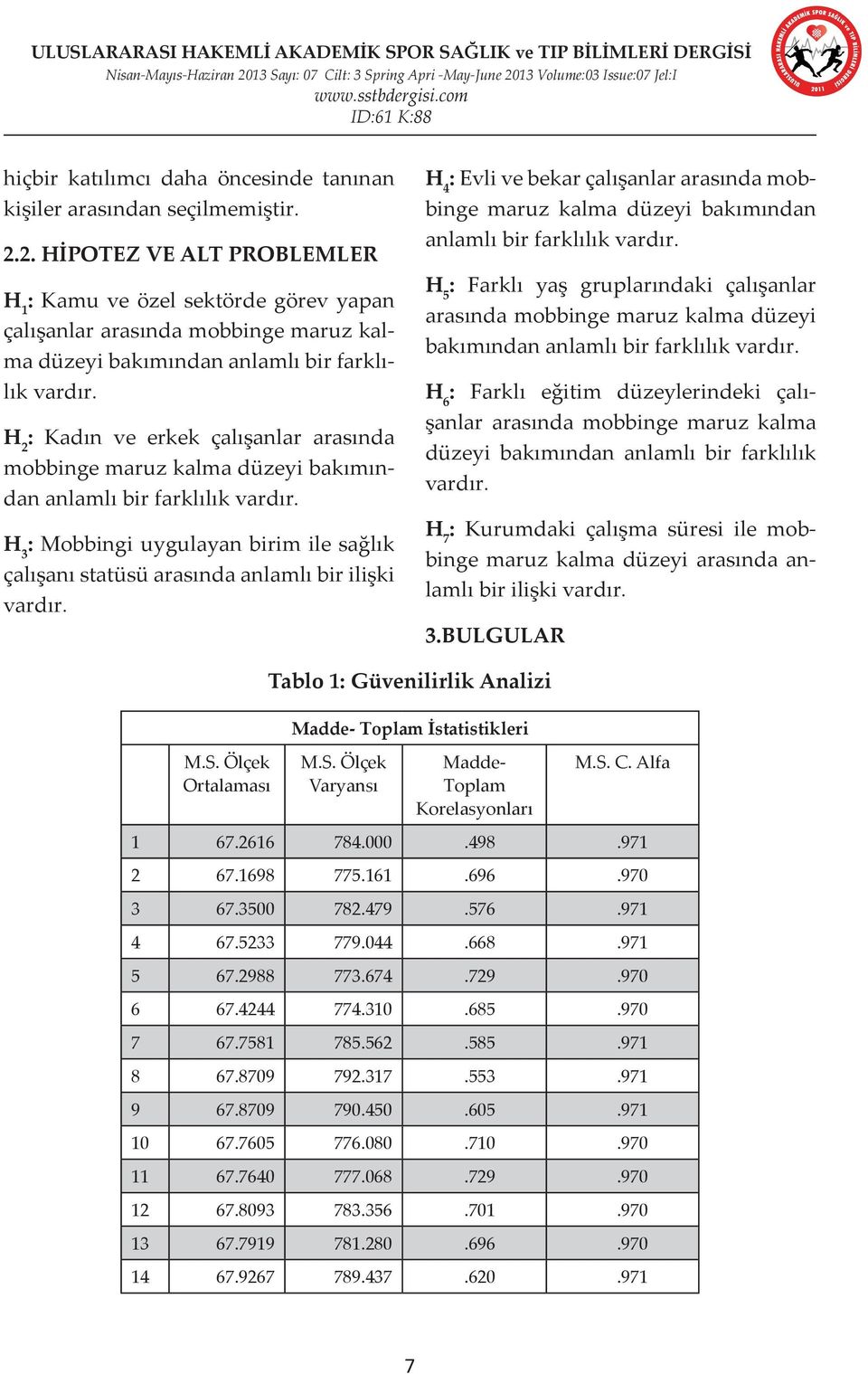 H 2 : Kadın ve erkek çalışanlar arasında mobbinge maruz kalma düzeyi bakımından anlamlı bir farklılık vardır.