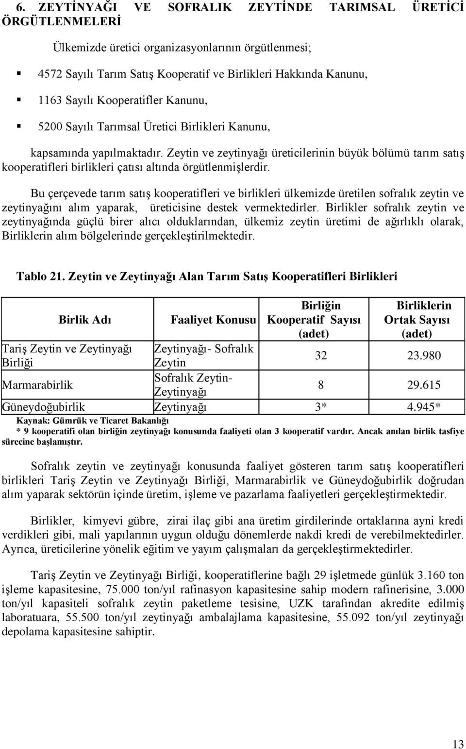 Zeytin ve zeytinyağı üreticilerinin büyük bölümü tarım satış kooperatifleri birlikleri çatısı altında örgütlenmişlerdir.