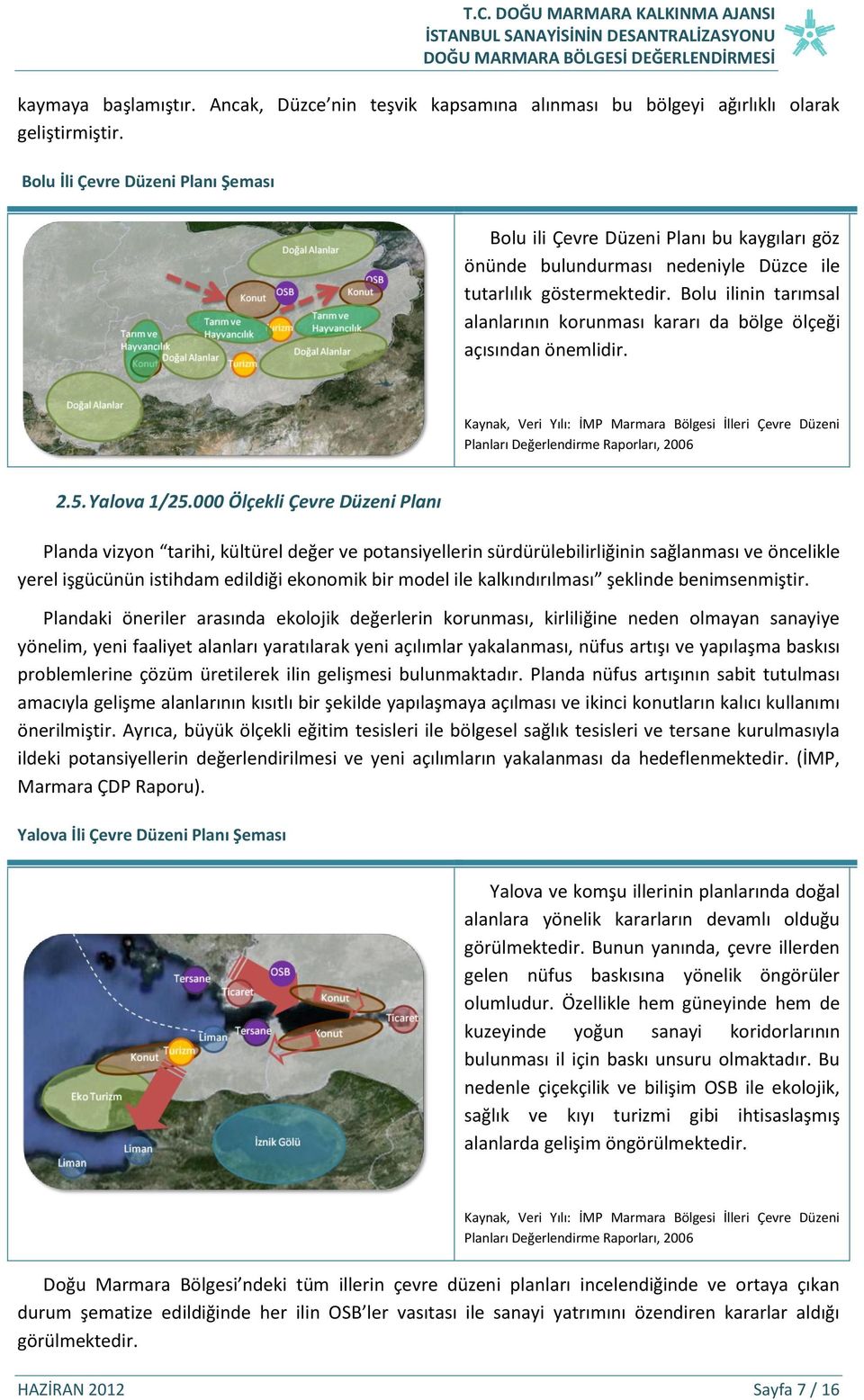 Bolu ilinin tarımsal alanlarının korunması kararı da bölge ölçeği açısından önemlidir. Kaynak, Veri Yılı: İMP Marmara Bölgesi İlleri Çevre Düzeni Planları Değerlendirme Raporları, 2006 2.5.