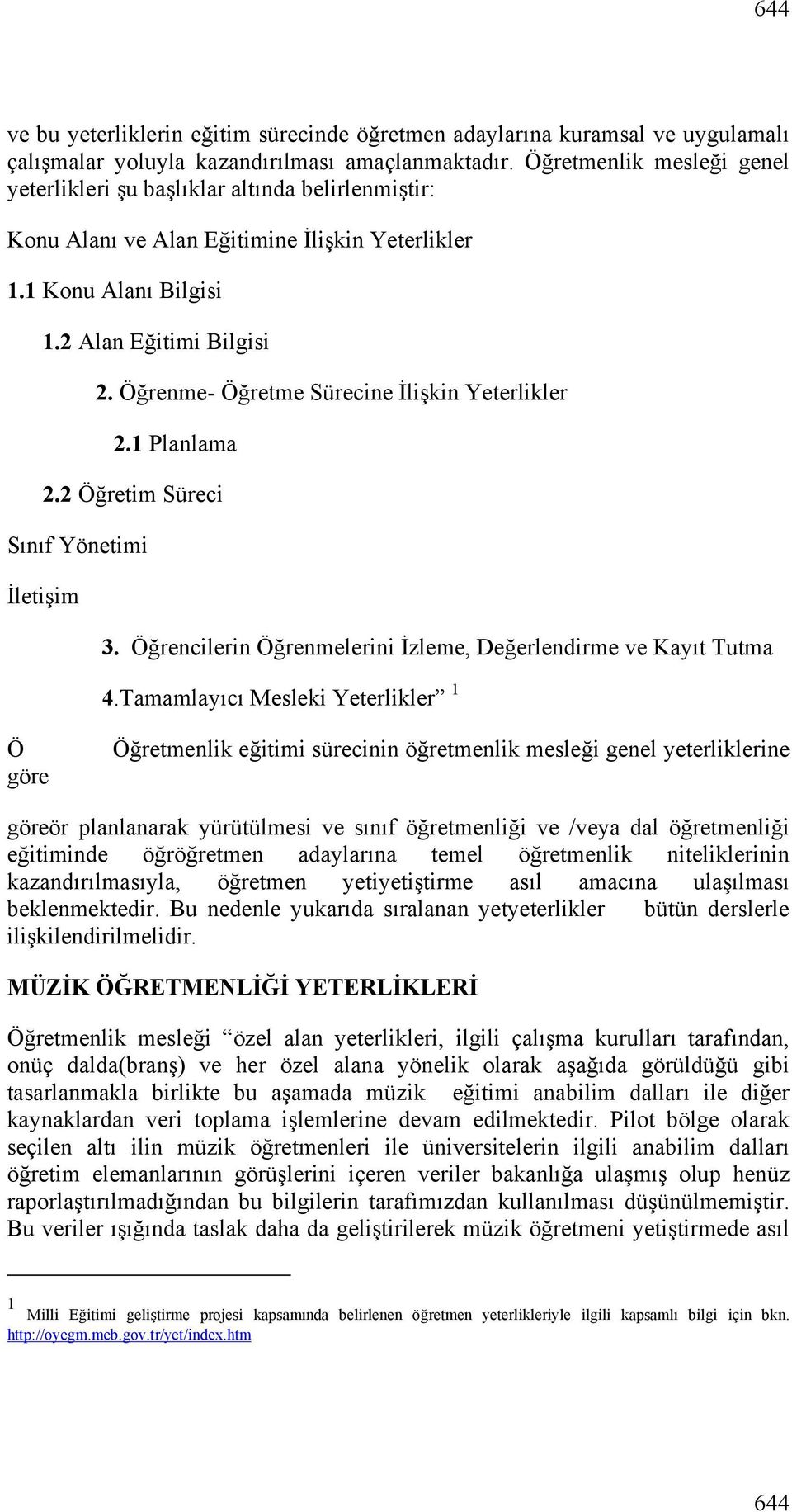 Öğrenme- Öğretme Sürecine İlişkin Yeterlikler 2.1 Planlama 2.2 Öğretim Süreci Sınıf Yönetimi İletişim 3. Öğrencilerin Öğrenmelerini İzleme, Değerlendirme ve Kayıt Tutma 4.