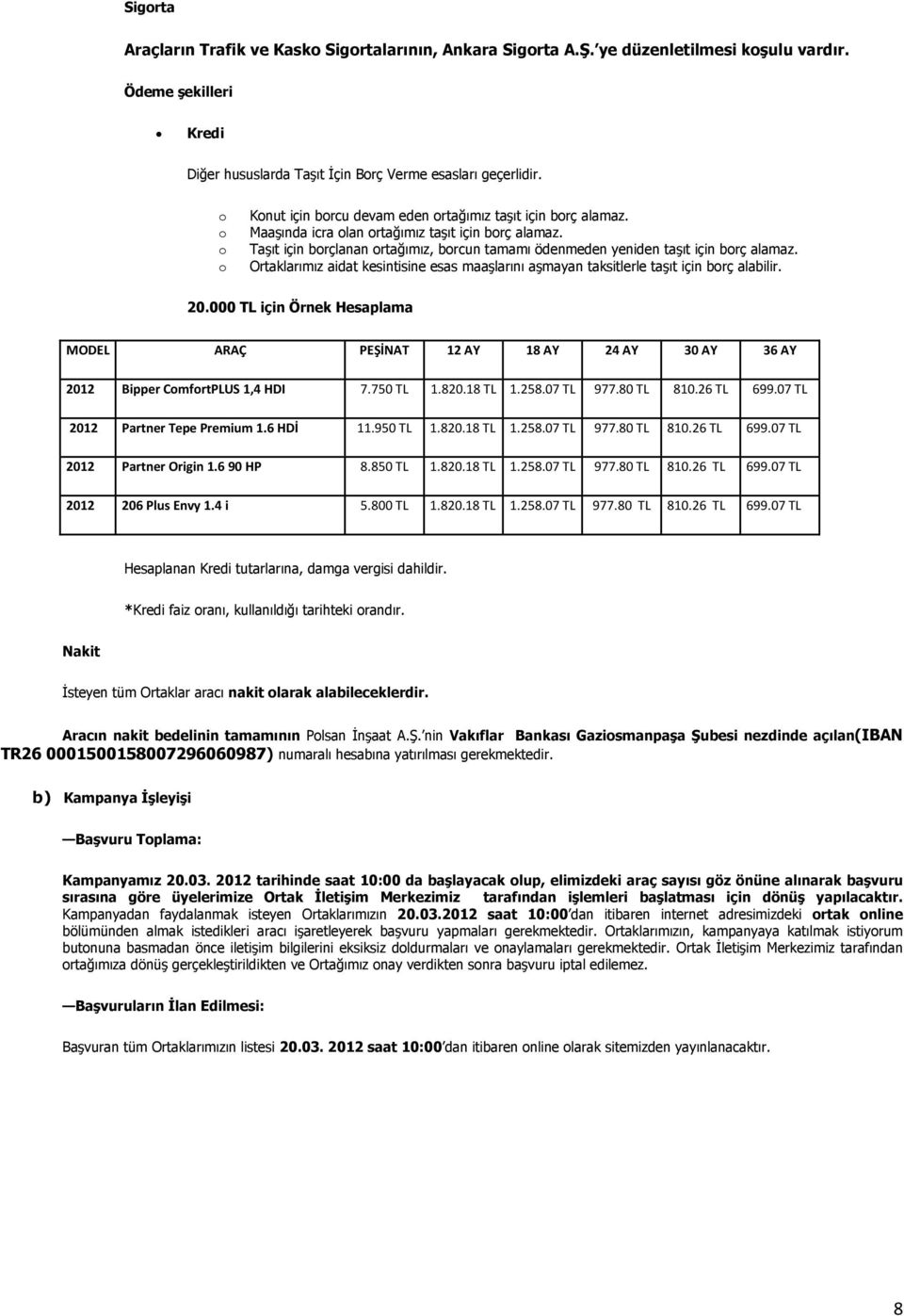 Taşıt için borçlanan ortağımız, borcun tamamı ödenmeden yeniden taşıt için borç alamaz. Ortaklarımız aidat kesintisine esas maaşlarını aşmayan taksitlerle taşıt için borç alabilir. 20.