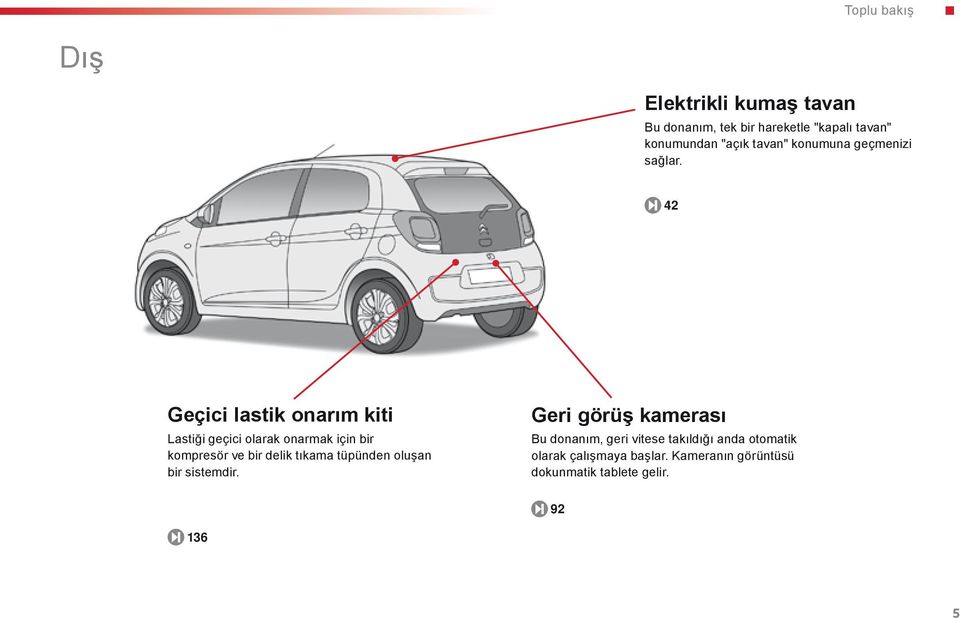 . 42 Geçici lastik onarım kiti Lastiği geçici olarak onarmak için bir kompresör ve bir delik tıkama