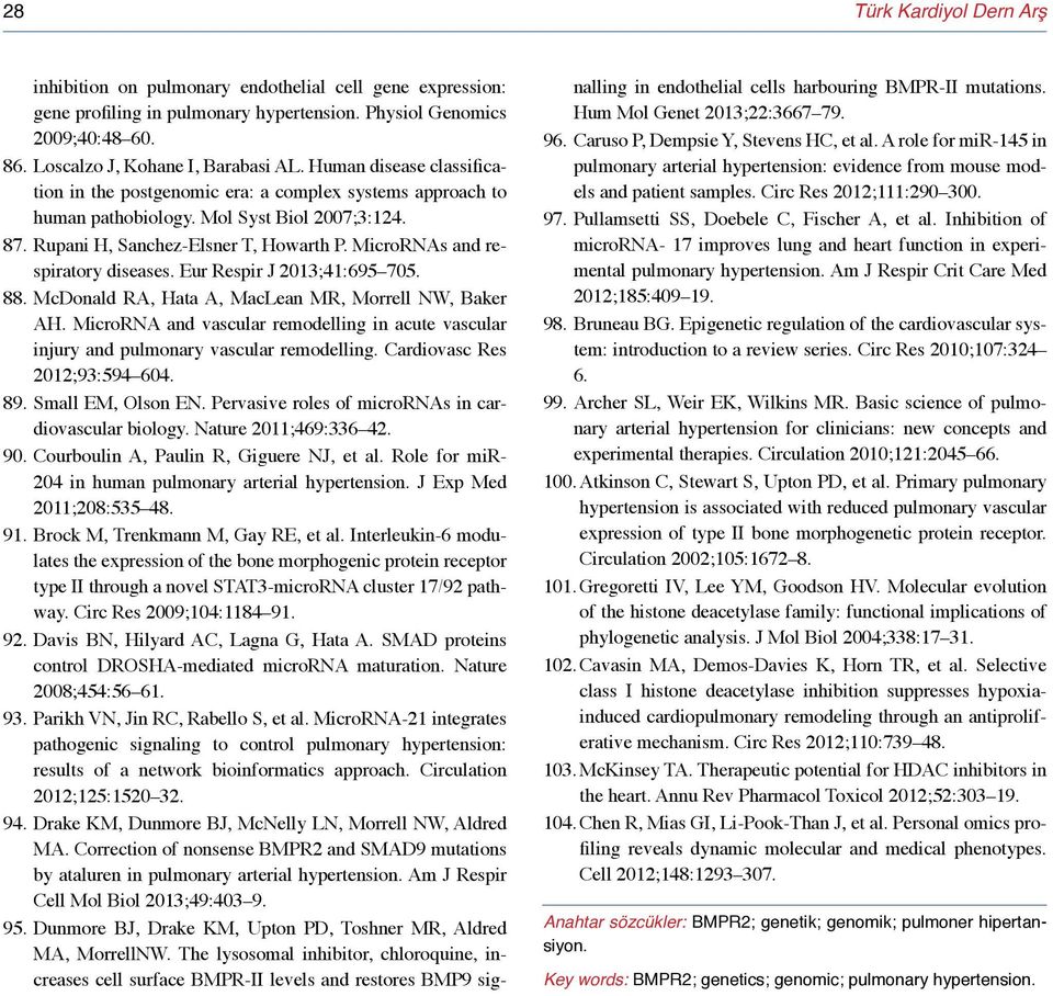 MicroRNAs and respiratory diseases. Eur Respir J 2013;41:695 705. 88. McDonald RA, Hata A, MacLean MR, Morrell NW, Baker AH.