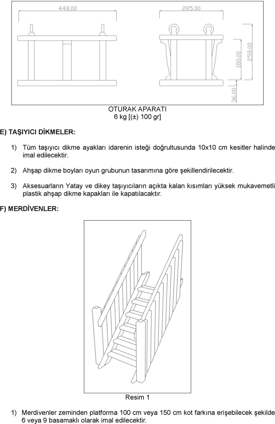 3) Aksesuarların Yatay ve dikey taşıyıcıların açıkta kalan kısımları yüksek mukavemetli plastik ahşap dikme kapakları ile