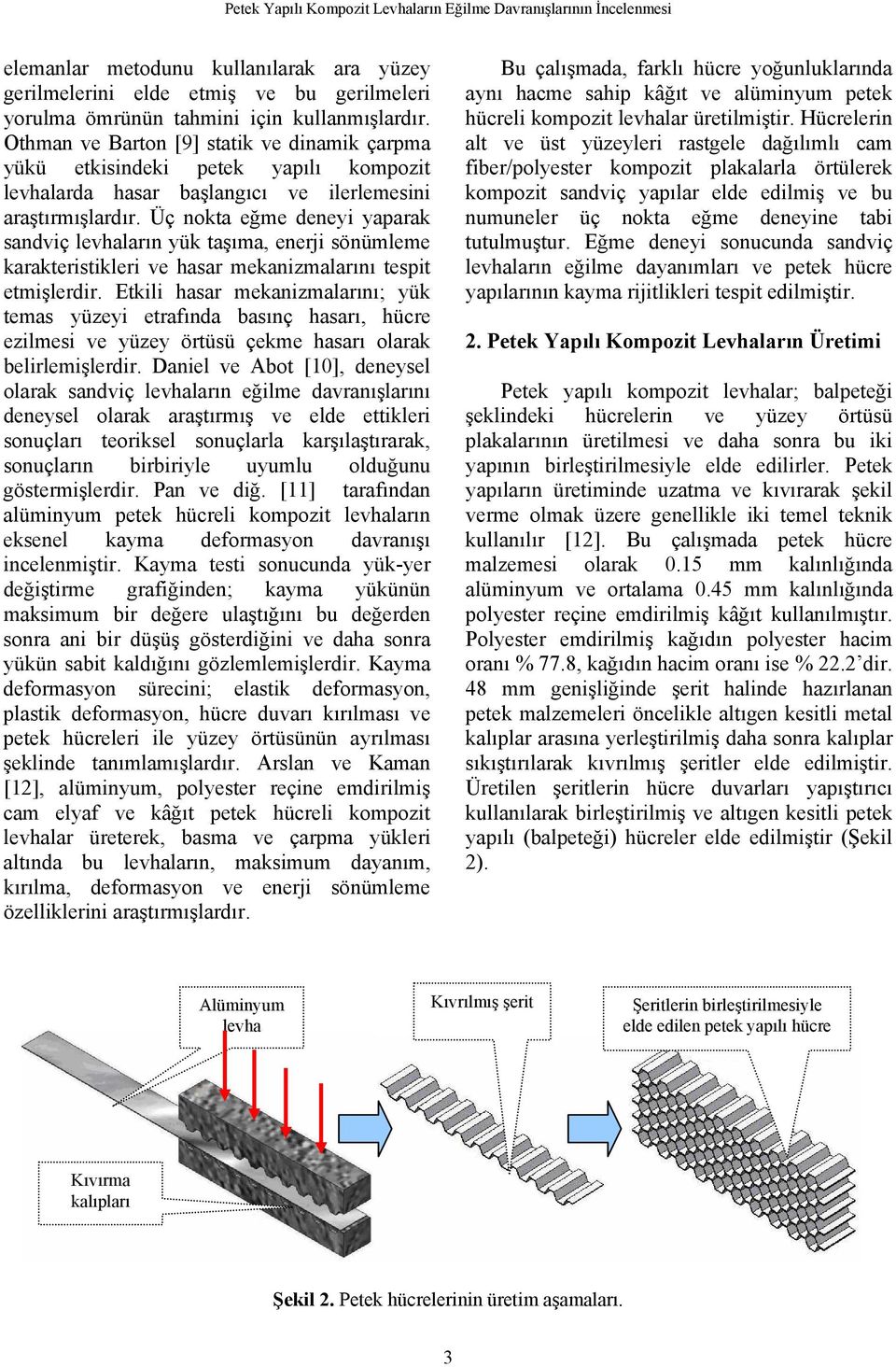 Üç nokta eğme denei aparak sandviç levhaların ük taşıma, enerji sönümleme karakteristikleri ve hasar mekanizmalarını tespit etmişlerdir.