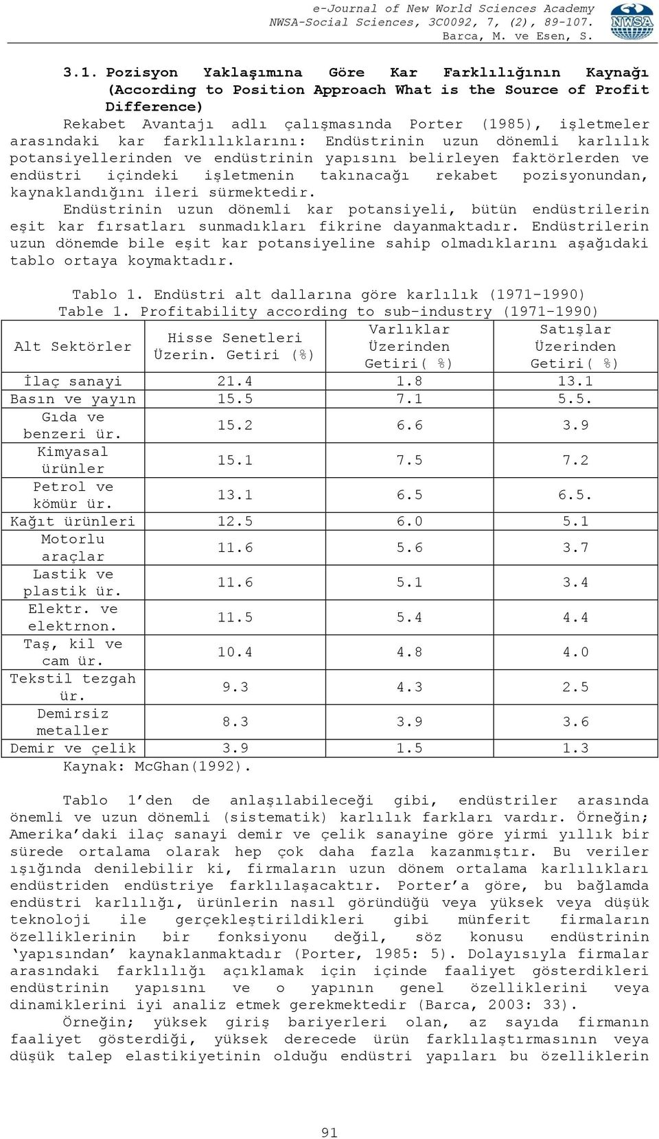 kaynaklandığını ileri sürmektedir. Endüstrinin uzun dönemli kar potansiyeli, bütün endüstrilerin eşit kar fırsatları sunmadıkları fikrine dayanmaktadır.