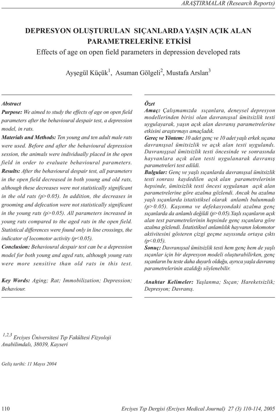 Materials and Methods: Ten young and ten adult male rats were used.