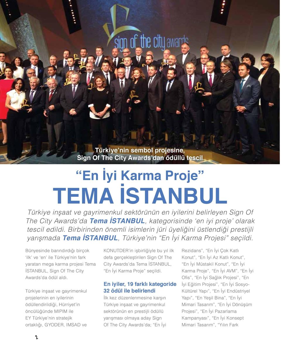 Bünyesinde barındırdığı birçok ilk ve en ile Türkiye nin fark yaratan mega karma projesi Tema İSTANBUL, Sign Of The City Awards da ödül aldı.