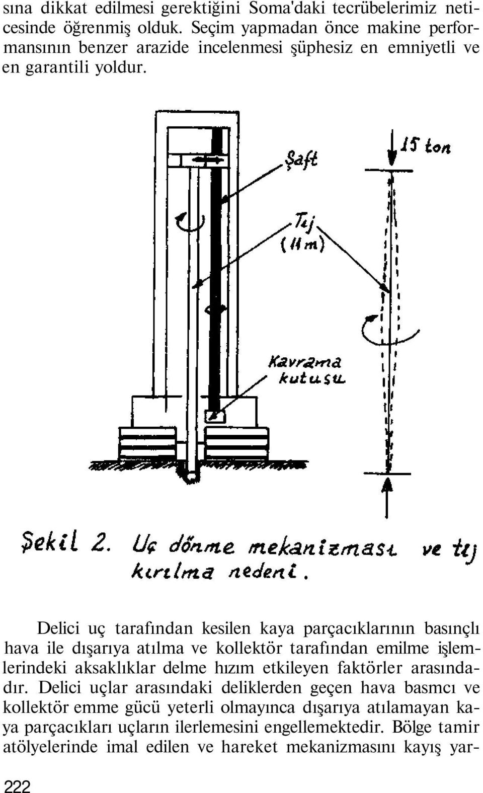 Delici uç tarafından kesilen kaya parçacıklarının basınçlı hava ile dışarıya atılma ve kollektör tarafından emilme işlemlerindeki aksaklıklar delme hızım