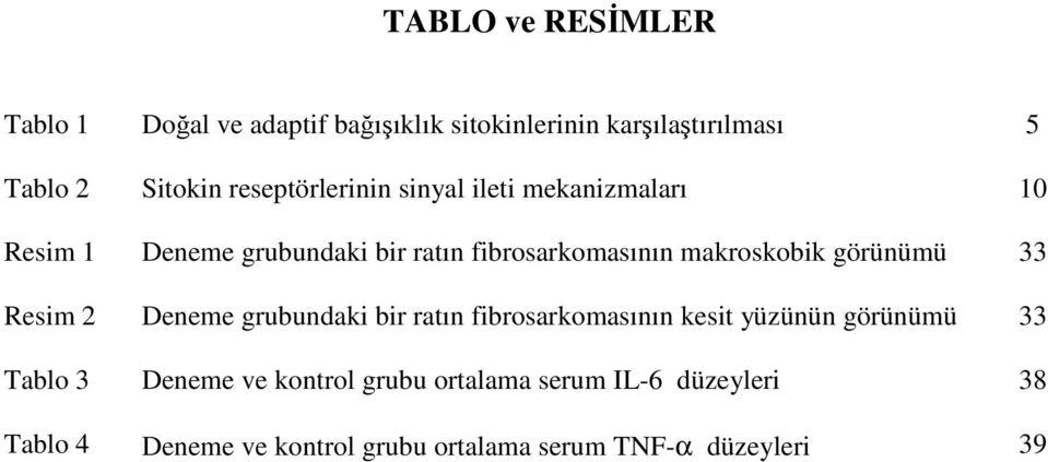 makroskobik görünümü 33 Resim 2 Deneme grubundaki bir ratın fibrosarkomasının kesit yüzünün görünümü 33 Tablo