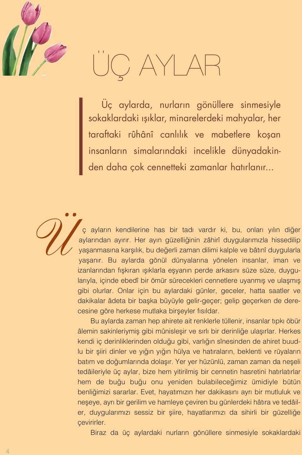 Her ay n güzelli inin zâhirî duygular m zla hissedilip yaflanmas na karfl l k, bu de erli zaman dilimi kalple ve bât nî duygularla yaflan r.